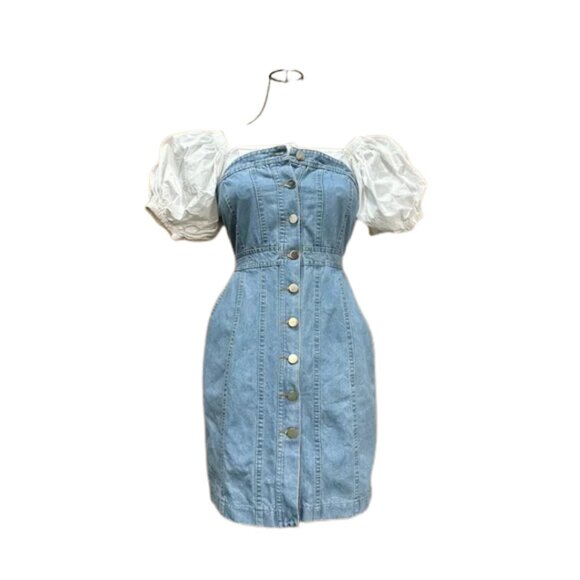 KOREAN Denim dress with removable puff sleeve, Xs - Picture 1 of 14